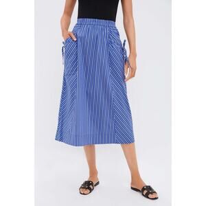 GREYLIN Dark Blue and White Kendall Play Stripe Midi A-line Skirt Size M NWT